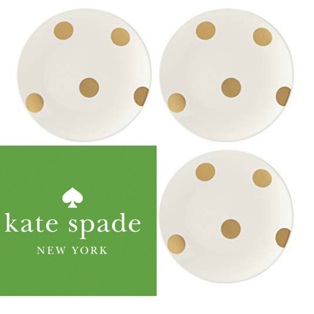 KATE SPADE Lenox All in Good Taste Deco Dot Gold Salad Plate 6" (3)